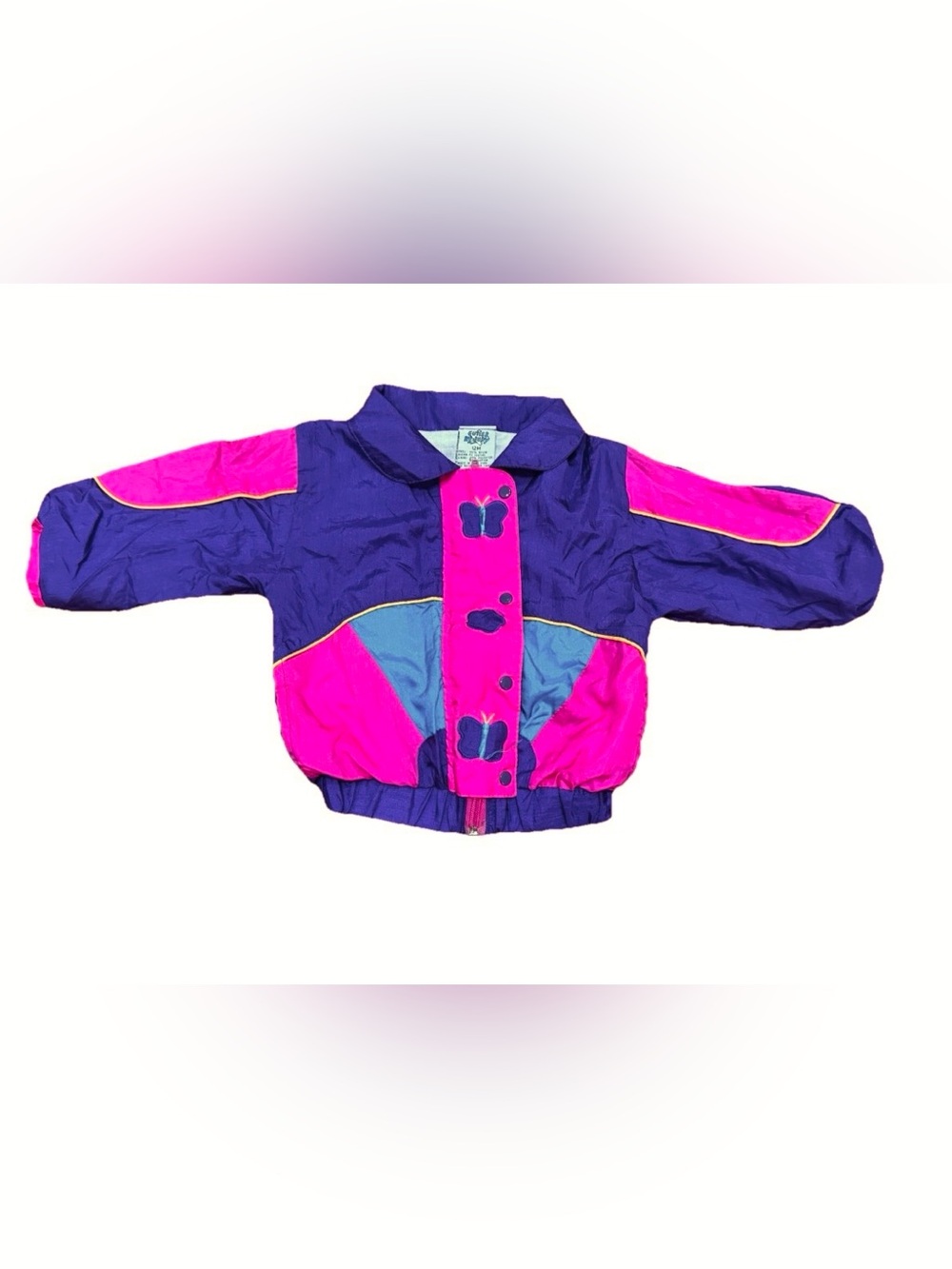 Vintage 90s Girls Nylon Jacket Purple Pink Butterfly Zip Up Size 12 mo
